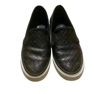 Black Seaside Emboss Weave Slip On Leather Sneakers || Sperry || Size US 6.5